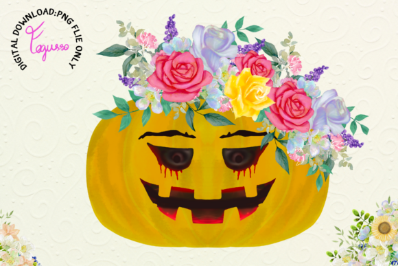Pumpkin with Floral No.1: A Versatile Digital Design Element